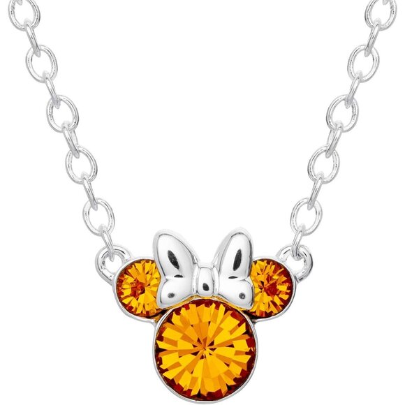 Minnie Mouse Birthstone Necklace Silver Plated November Brown Crystal